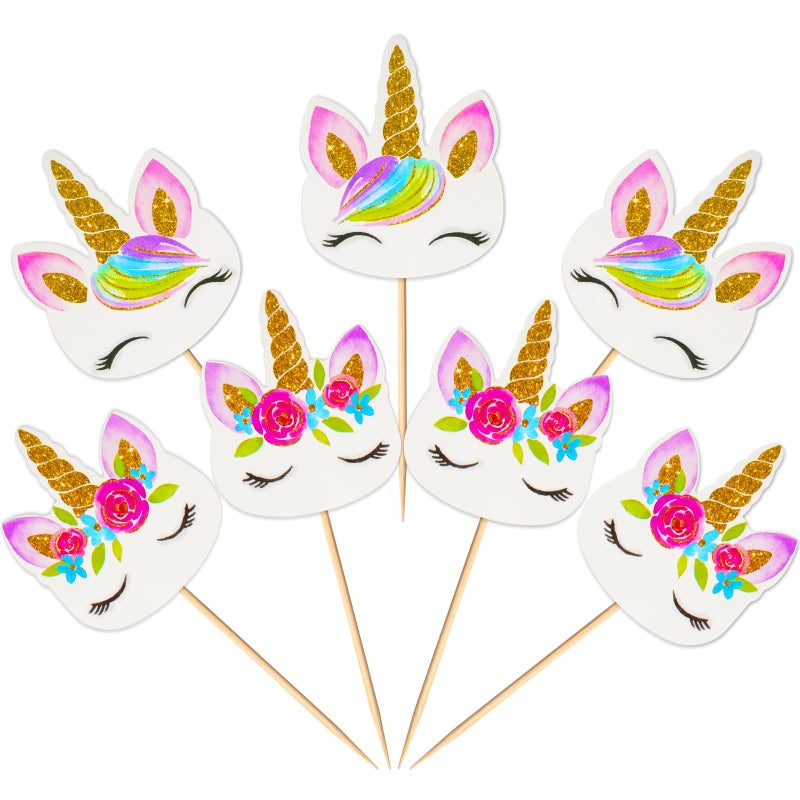 Coopache 48 Pieces Rainbow Unicorn Cupcake Toppers, Cupcake Picks Cake Decorations, Double Sided Unicorn Cake Topper Set Birthday Baby Shower Party Supplies - Image 1